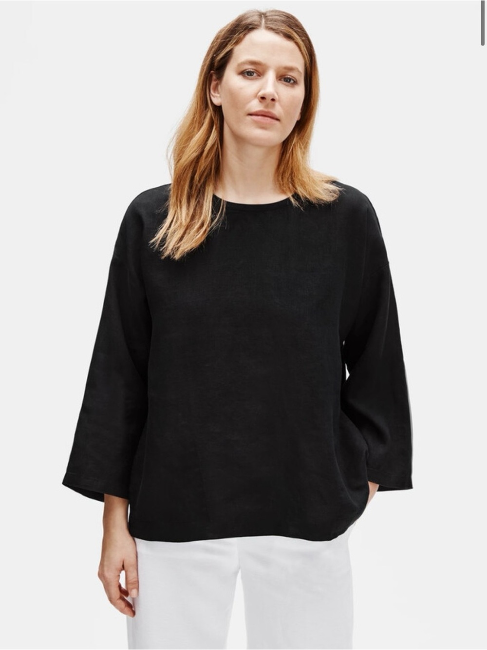 Eileen Fisher Organic Handkerchief Linen Round Neck Box-Top Size M NWT